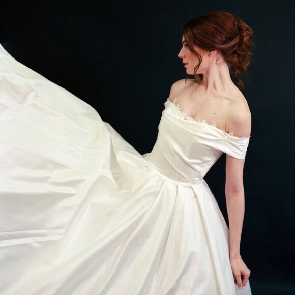 New with Tag Lux Satin off-the-shoulder 3D lace Floral ball gown - Picture 1 of 4